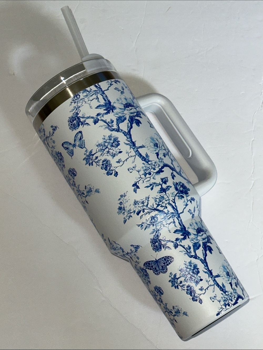 Hi Peach Lane Chinoiserie Style Floral Pattern with Butterflies 40 oz Tumbler